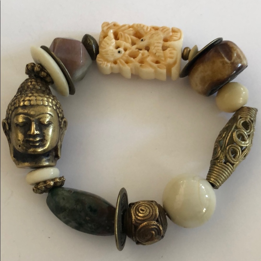 Buddha Head Beads Stretch Bracelet Estate Find